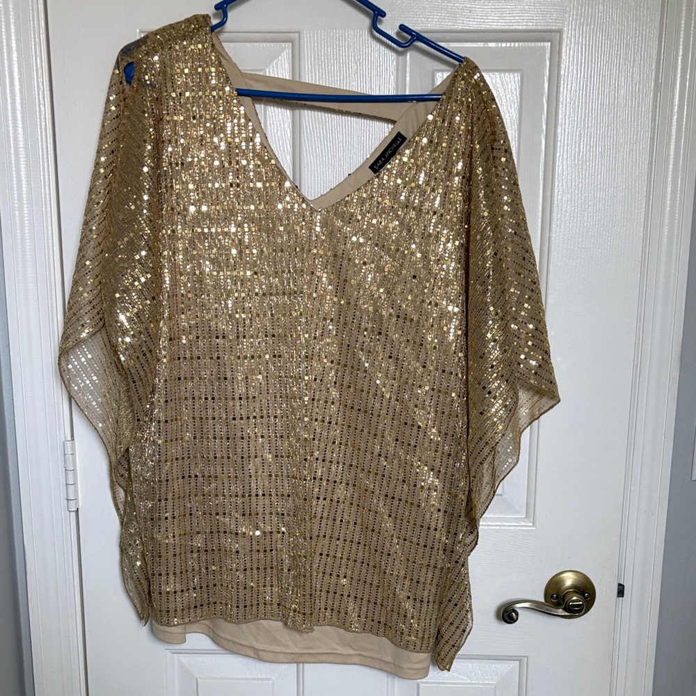Sara Michelle Gold Sequin Blouse